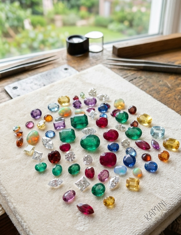 Gemstones and diamonds selected for Kamini